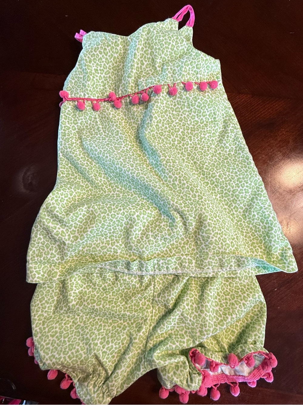 Vintage Cotton Tail Originals- Green Printed Pom Pom Two-Piece Toddler Set